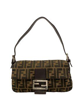 Fendi Handle Mamma Bucket Zucca Pattern Brown Dark Leather Handbag